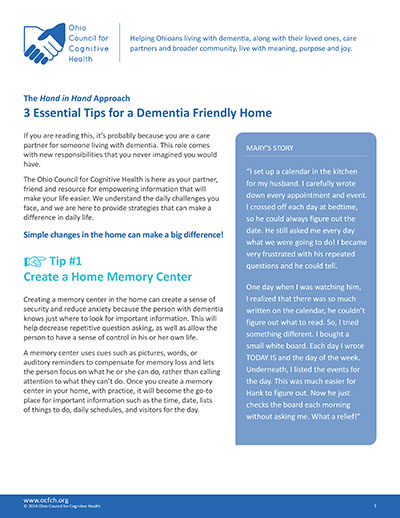 OCFCH Quick Tips Handout: Dementia Friendly Home