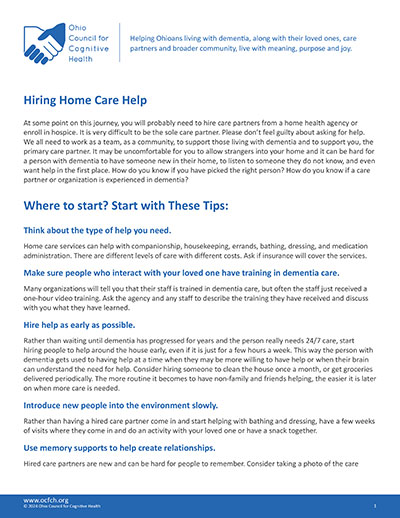 OCFCH Quick Tips Handout: Hiring Home Care