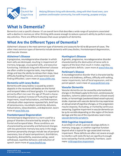 OCFCH Quick Tips Handout: What is Dementia