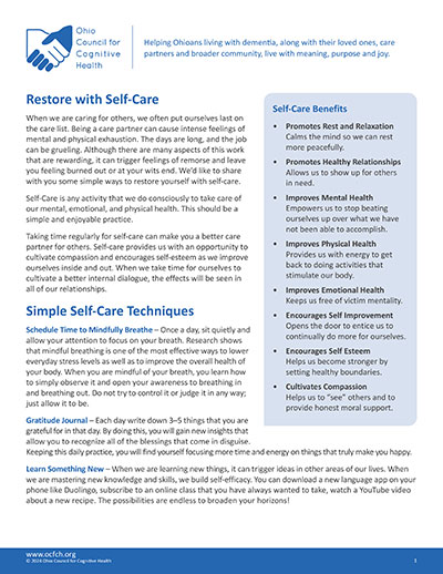 OCFCH Quick Tips Handout: Self Care