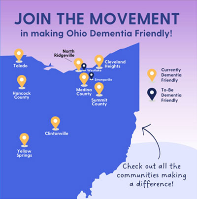 Map showing Dementia Friendly Ohio Communities